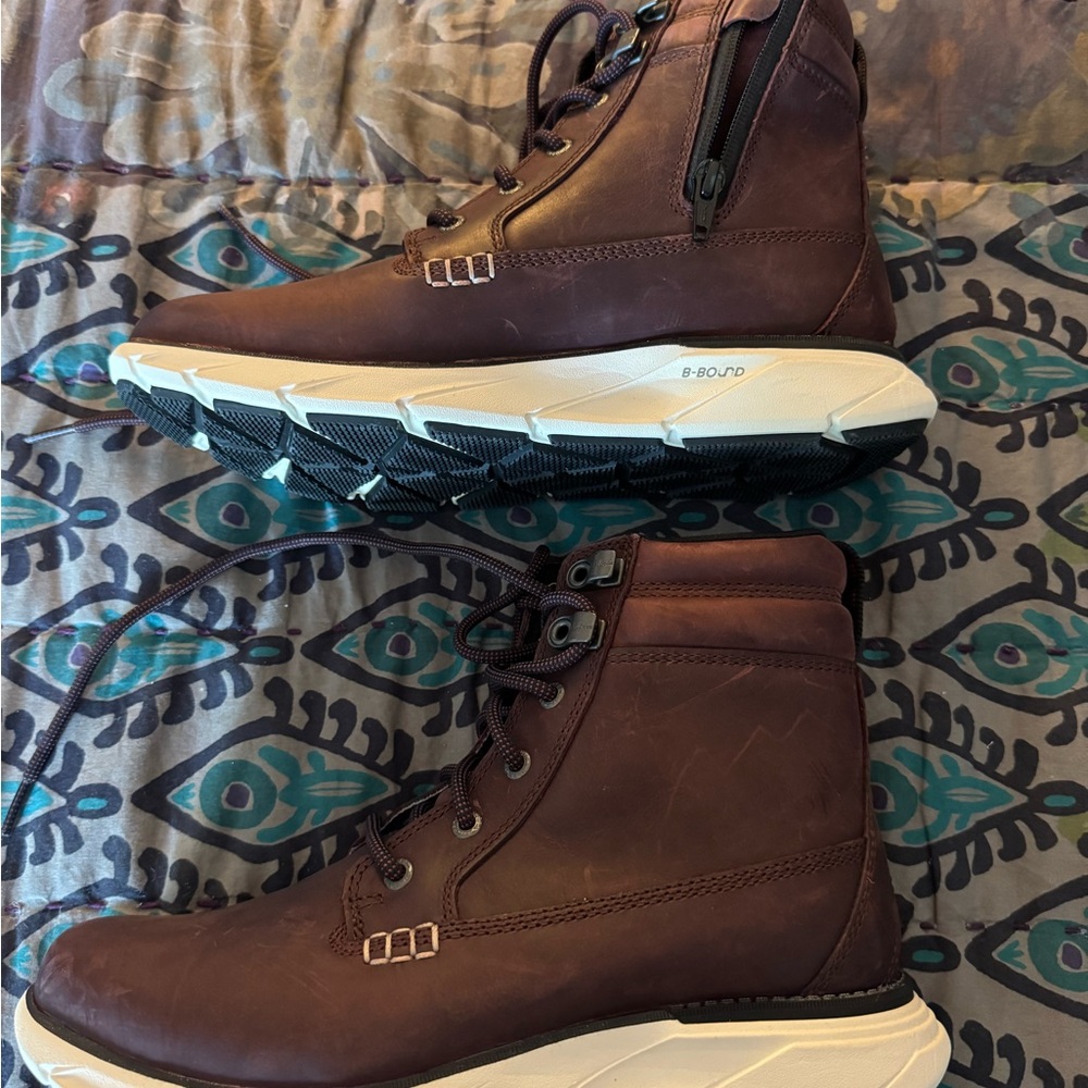 L.L. Bean Brown and White Leather Boots with Cushioned Sole NWOB